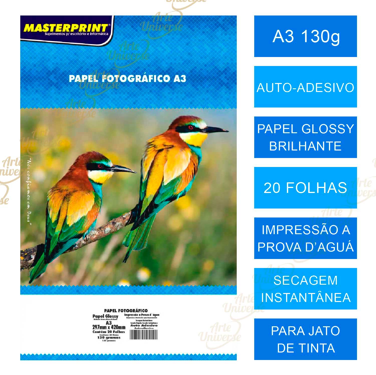 Pepel fotografico auto adesivo A3 masterprint 20 folhas 