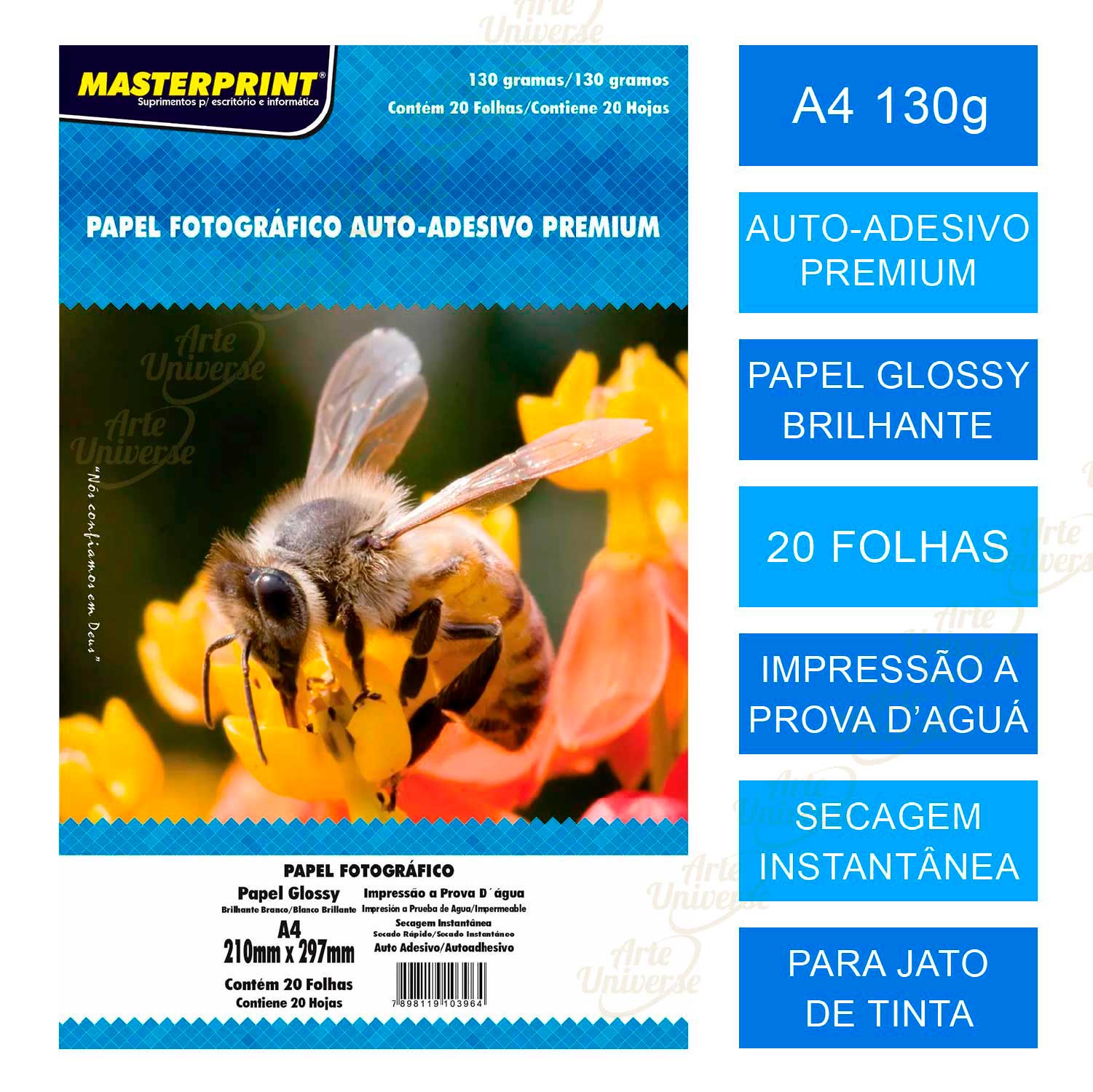Pepel fotografico  auto adesivo premium A4 masterprint 20 folhas 