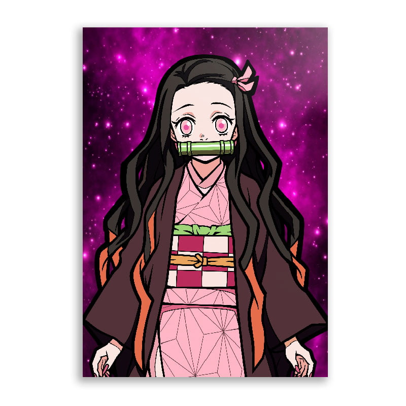 Quadro anime demon slayer nezuko desenho feito a mão (acompanha