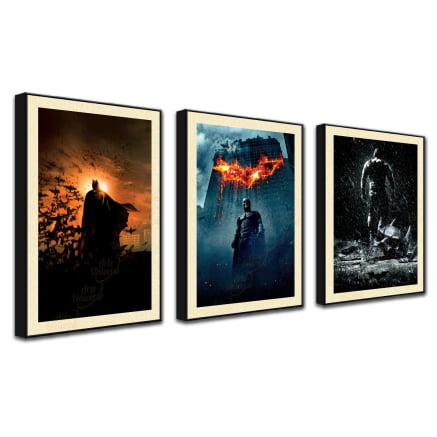 Trio quadros decorativos trilogia Batman Christopher Nolan Sem texto