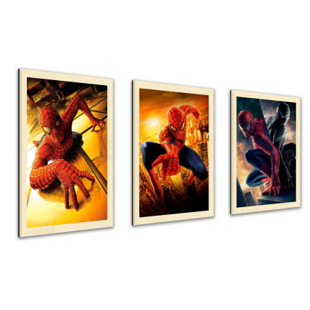 Trio quadros decorativos trilogia Spider man Sam Raime