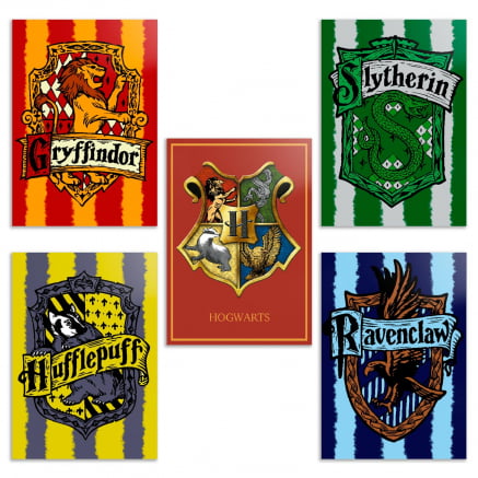 Coleção 5 placas decorativas Harry potter casas de hogwarts