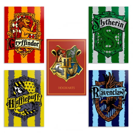 Kit 5 Placas Decorativas Casas Harry Potter