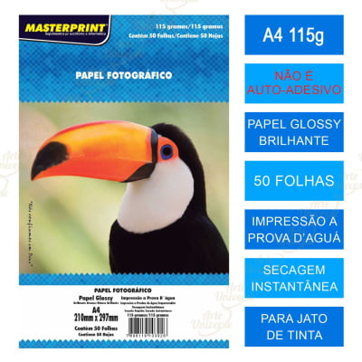 Pepel fotografico Glossy 115g A4 50 Folhas - Masterprint