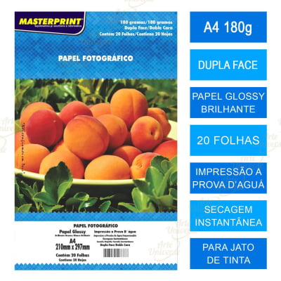 Pepel fotografico Dupla face A4 180g masterprint 20 folhas 