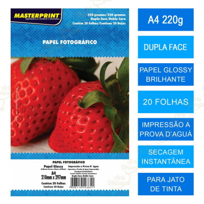 Pepel fotografico Dupla face A4 220g masterprint 20 folhas