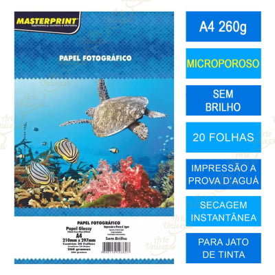 Pepel fotografico Microporoso Sem Brilho A4 260g masterprint 20 folhas