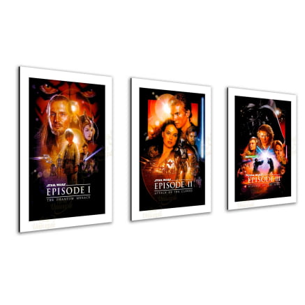 Trio Quadros decorativos star Wars Trilogia episódios I II e III