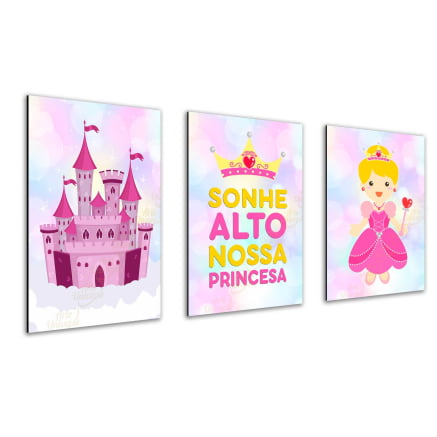 Trio quadros princesa castelo Sonhe alto