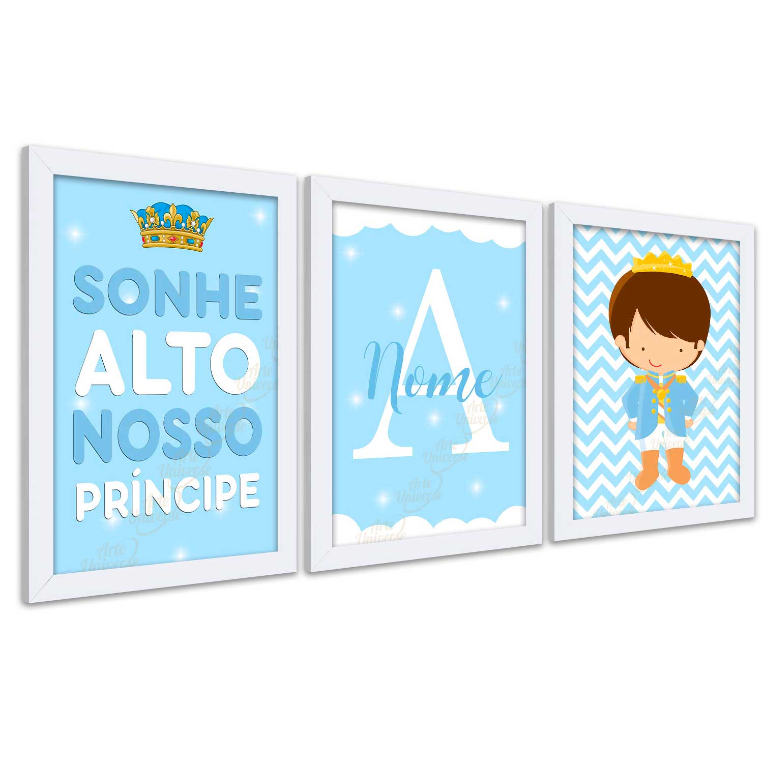 Trio quadros decorativos príncipe sonhe alto quarto de bebê Com nome