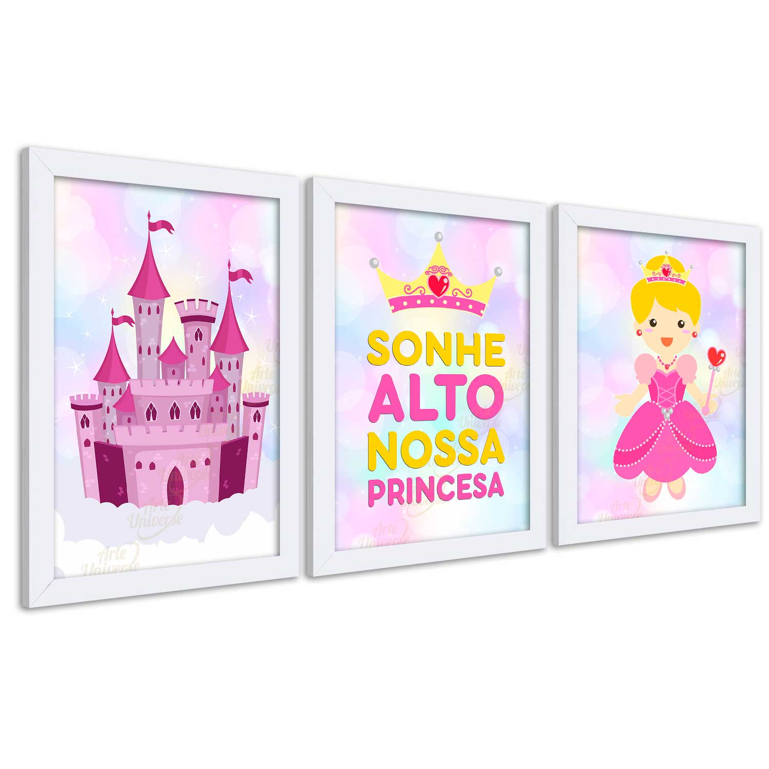 Trio quadros princesa castelo Sonhe alto